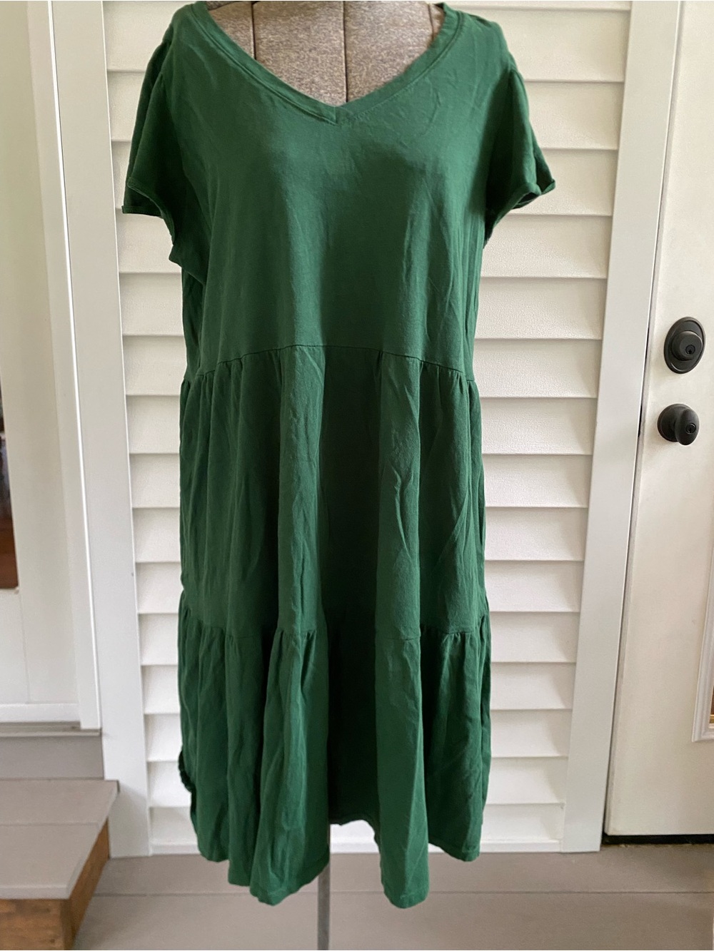 J. Crew Forest Green V-Neck Tiered Dress